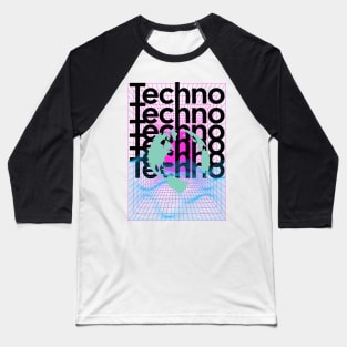 TECHNO  - Grid Globe (black/blue/pink) Baseball T-Shirt